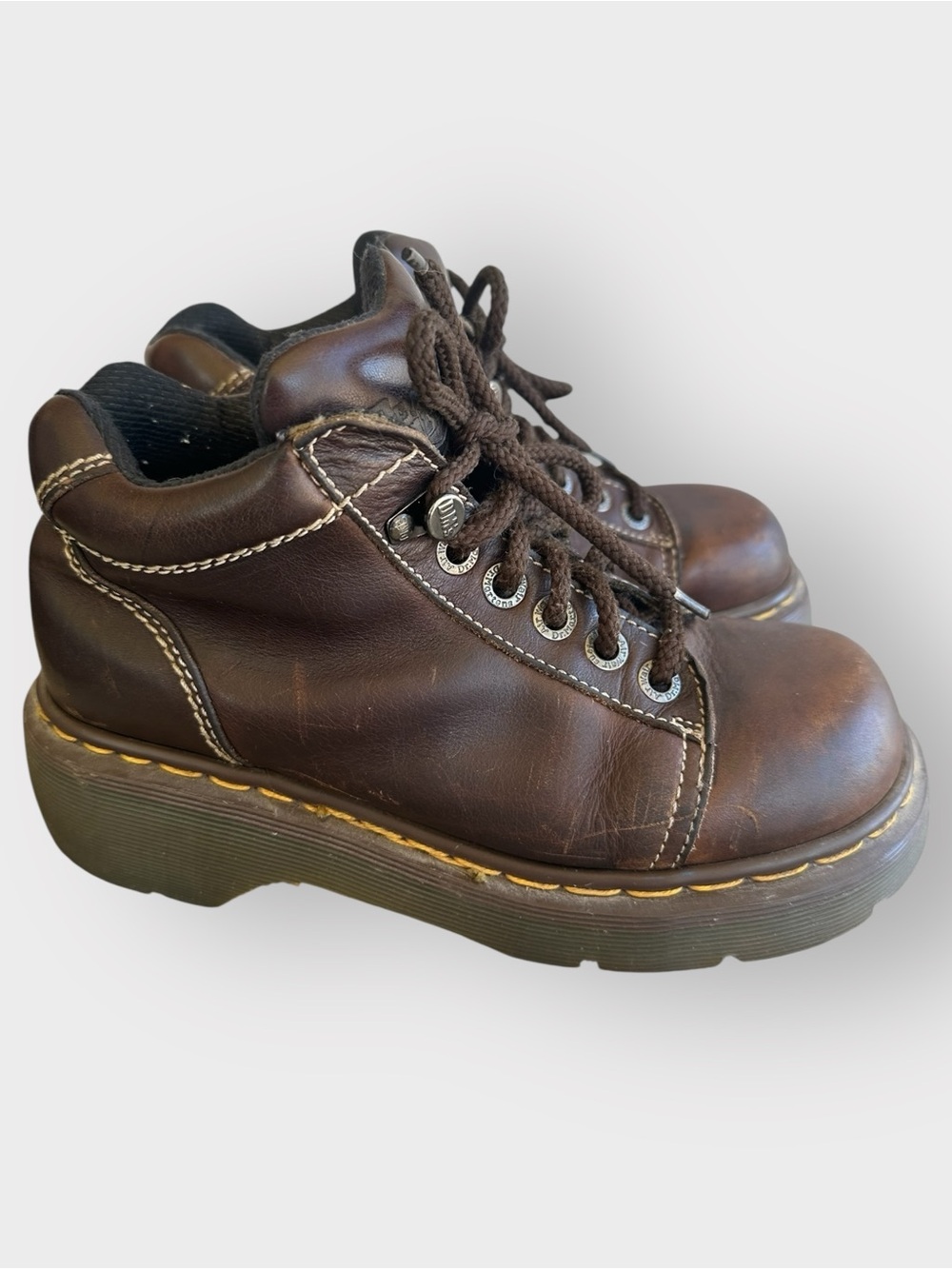Dr. Martens 8542 Leather Lace-Up Chunky Platform Ankle Brown Boots Vintage